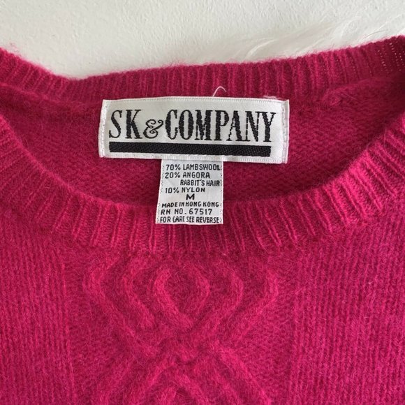 Vintage SK & Company Pink Lambswool & Angora Rabbit Hair Blend Sweater Sz Medium - Picture 6 of 8
